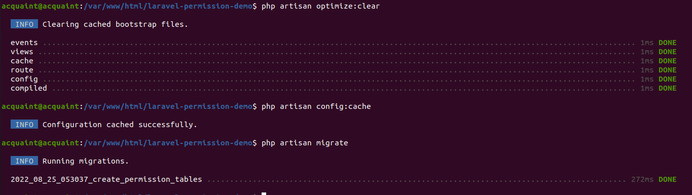 Database migration laravel permission