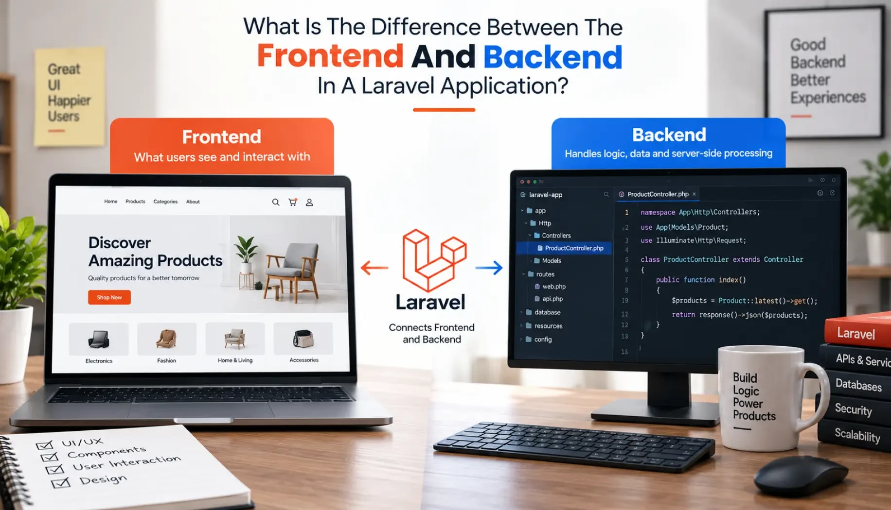 What Is The Difference Between The Frontend And Backend In A Laravel Application?